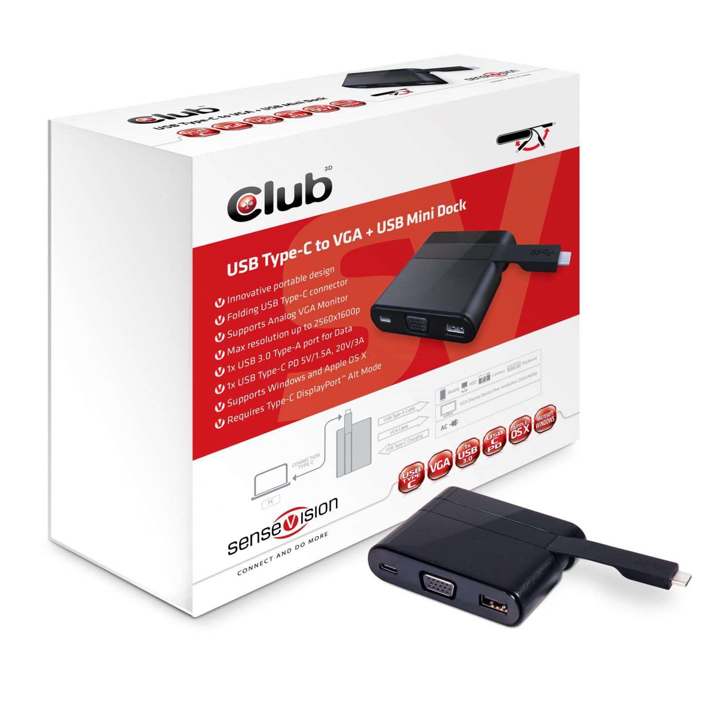 CSV-1532 - MiniDock Club 3D USB-C a VGA +USB-A+USB-C (CSV-1532)