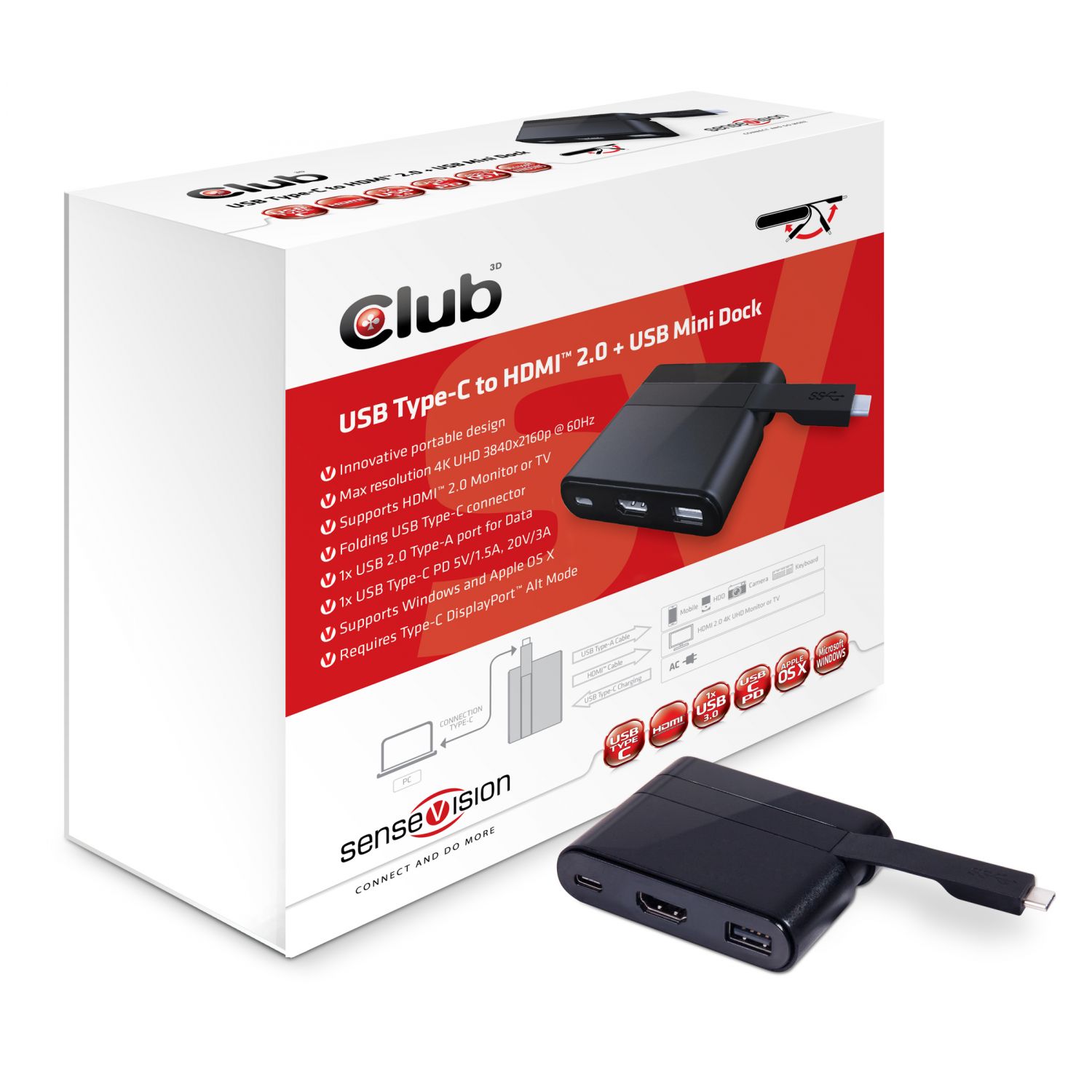 CSV-1534 - MiniDock Club 3D USB-C a HDMI+USB-A+USB-C (CSV-1534)