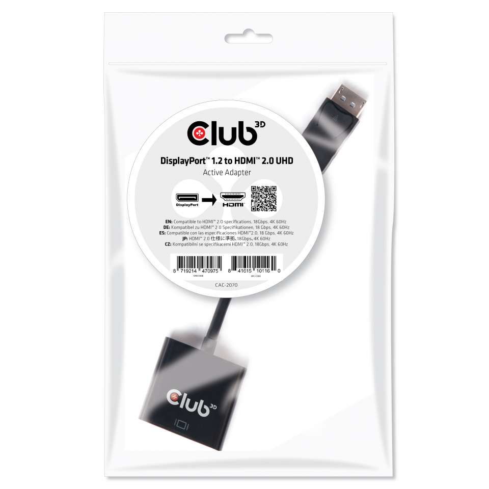 CAC-2070 - Adaptador de cable CLUB3D DisplayPort 1.2 a HDMI 2.0 UHD  Activo