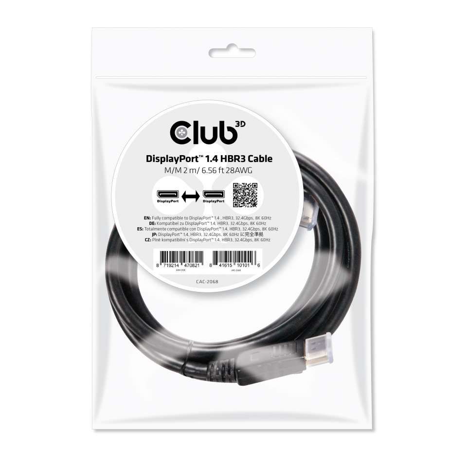 CAC-2068 - Cable Club 3D Displayport 1.4 HBR3 M/M 2m (CAC-2068)
