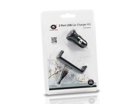CUSBCAR2AKIT - Cargador CONCEPTRONIC Coche 2xUSB 2.0 Soporte Negro (CUSBCAR2AKIT)