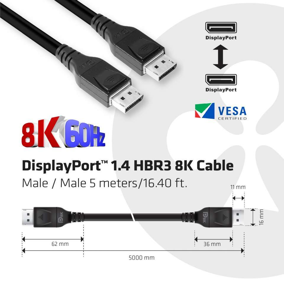 CAC-1061 - Cable Club 3D DP 1.4/M a DP 1.4/M 5m Negro (CAC-1061)