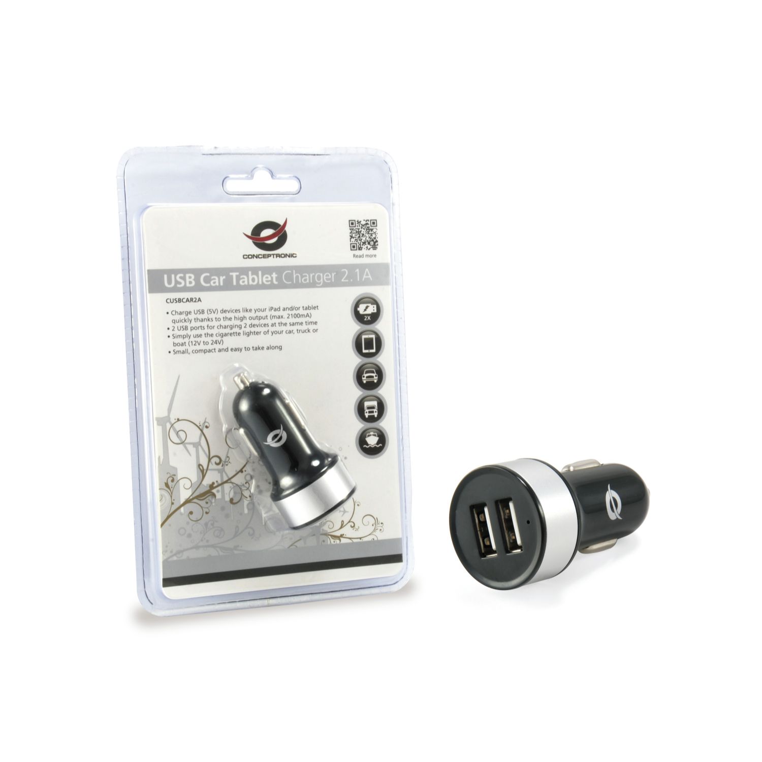 CUSBCAR2A - Cargador CONCEPTRONIC Coche 2xUSB 2.0 Negro (CUSBCAR2A)