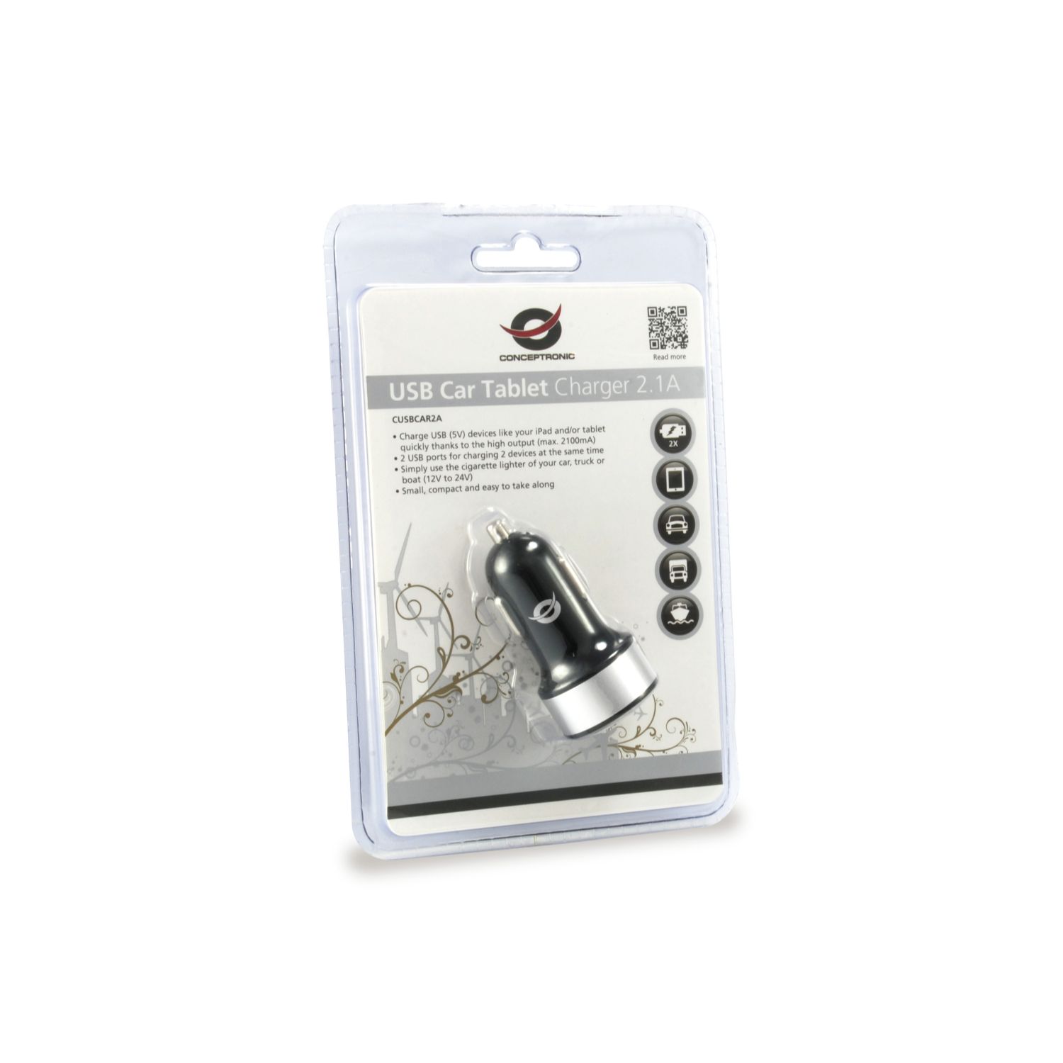 CUSBCAR2A - Cargador CONCEPTRONIC Coche 2xUSB 2.0 Negro (CUSBCAR2A)