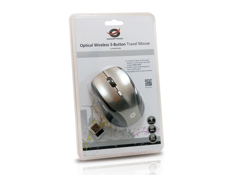 CLLM5BTRVWL - Rat�n CONCEPTRONIC �ptico Diestro RF 2.4GHz 1600dpi 5 Botones Negro/Gris (CLLM5BTRVWL)