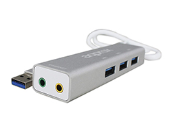 APPUSB51HUB - Tarjeta de Sonido Approx USB 5.1 + Hub 3xUSB 3.0 Aluminio Gris (APPUSB51HUB)