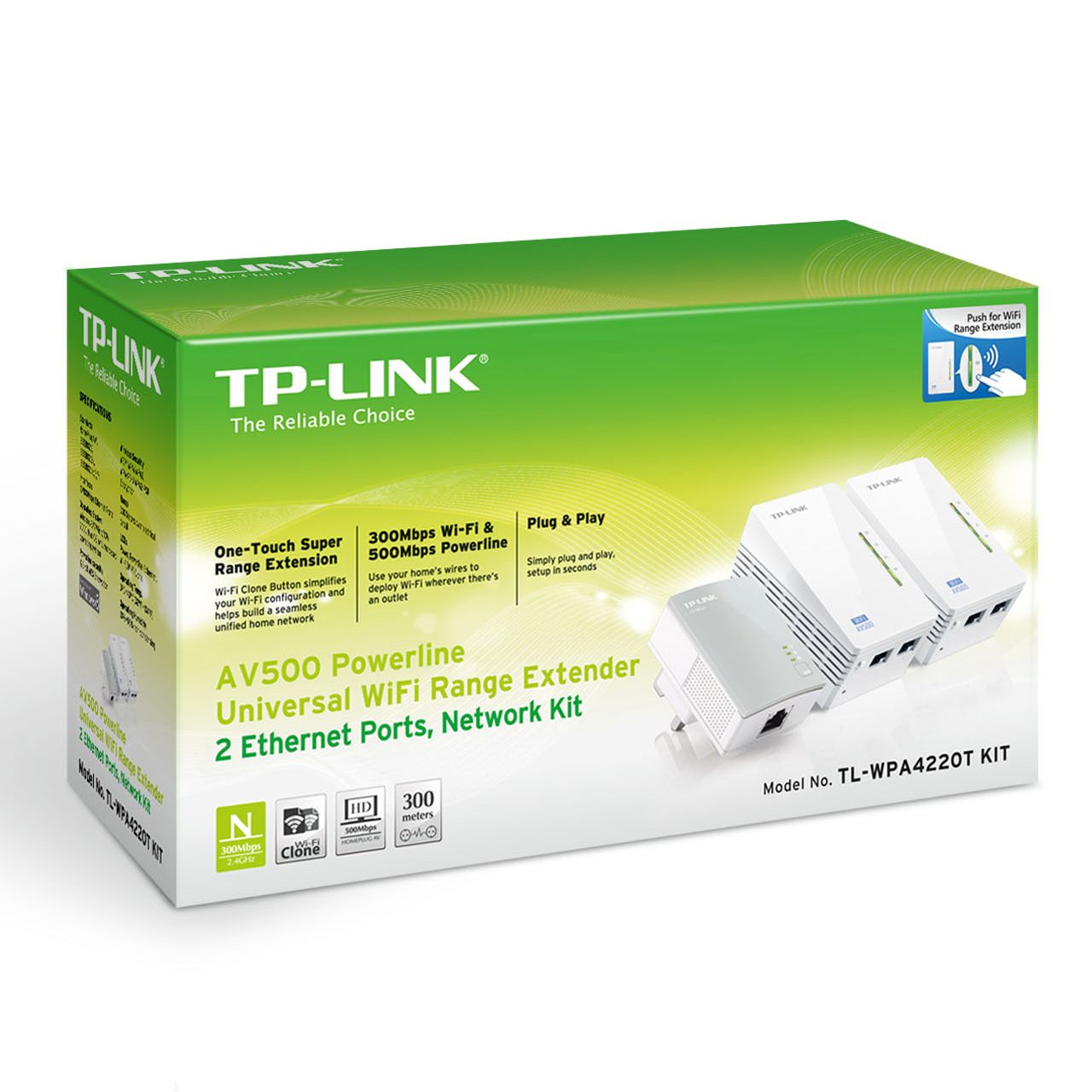 TL-WPA4220T KIT - Powerline TP-Link AV600 WiFi 4 2xRJ45 Ethernet 10/100 Pared Kit 3 Blanco (TL-WPA4220T KIT)