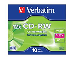 43148 - Cd en blanco Verbatim CD-RW 12x  700MB 10pieza(s)