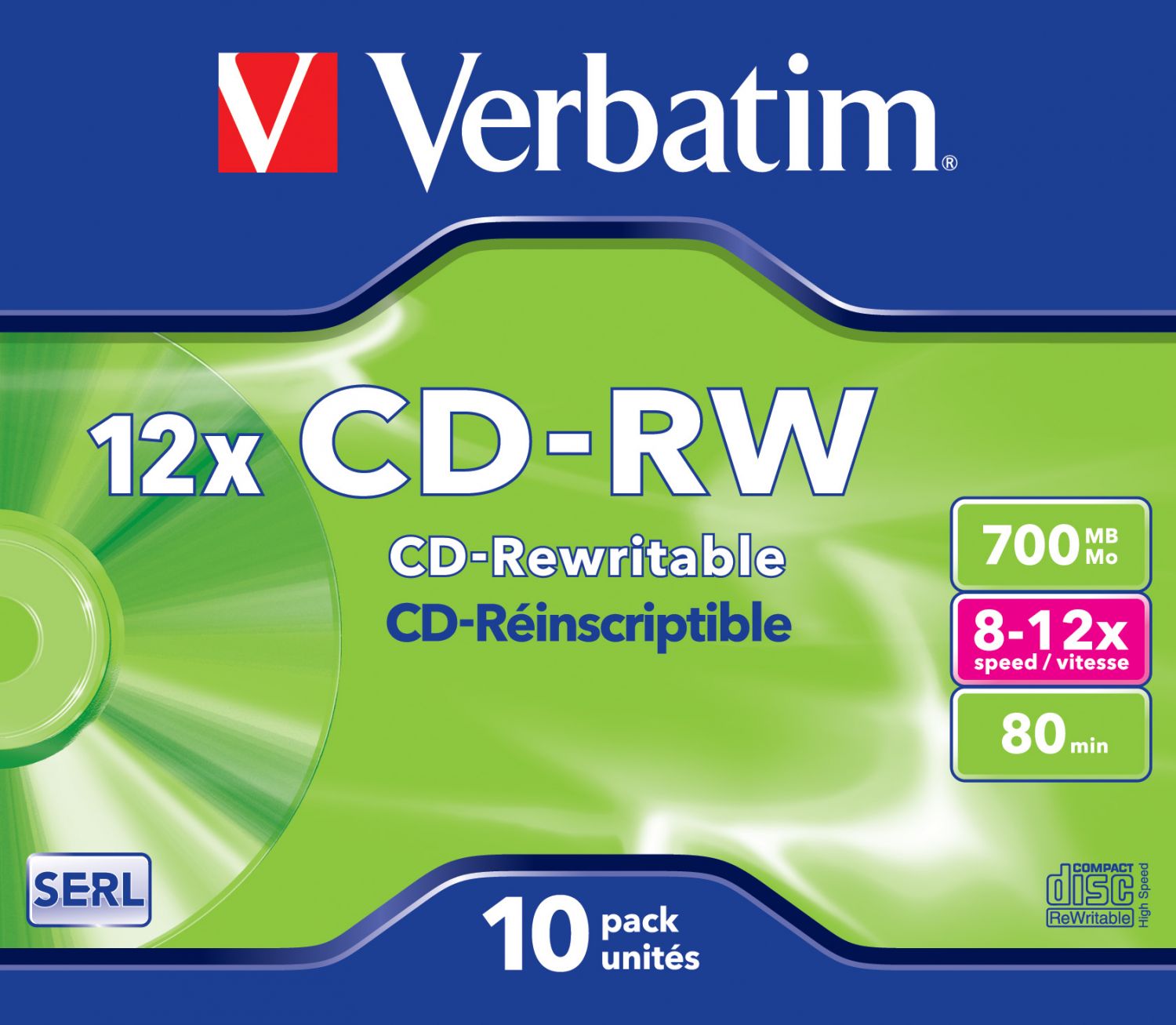 43148 - Cd en blanco Verbatim CD-RW 12x  700MB 10pieza(s)