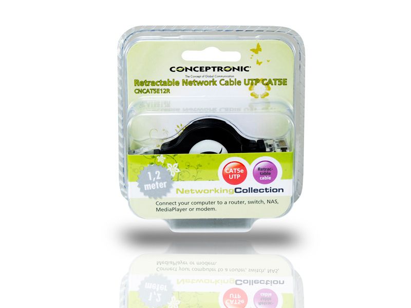 C32-007 - Cable CONCEPTRONIC RJ45 Cat.5e Retr�ctil 1,2m Negro (CNCAT5E12R)